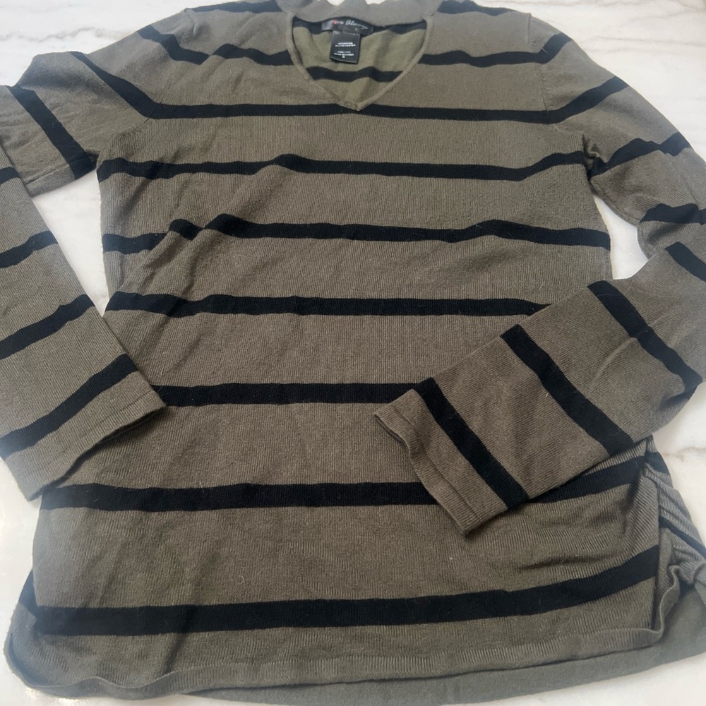 Love Always Maternity Striped Cut Out Sweater Olive Size Medium